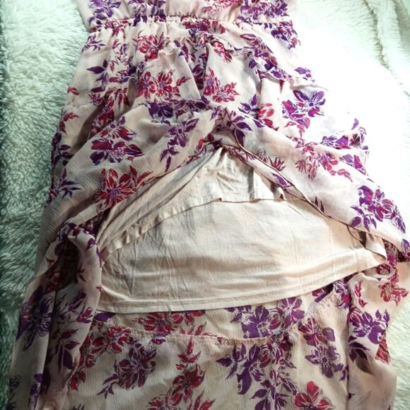 Express 90s Y2K Pink Asymmetrical Ruffled Floral Midi Sundress Womans L. Whimsy. - Picture 12 of 14